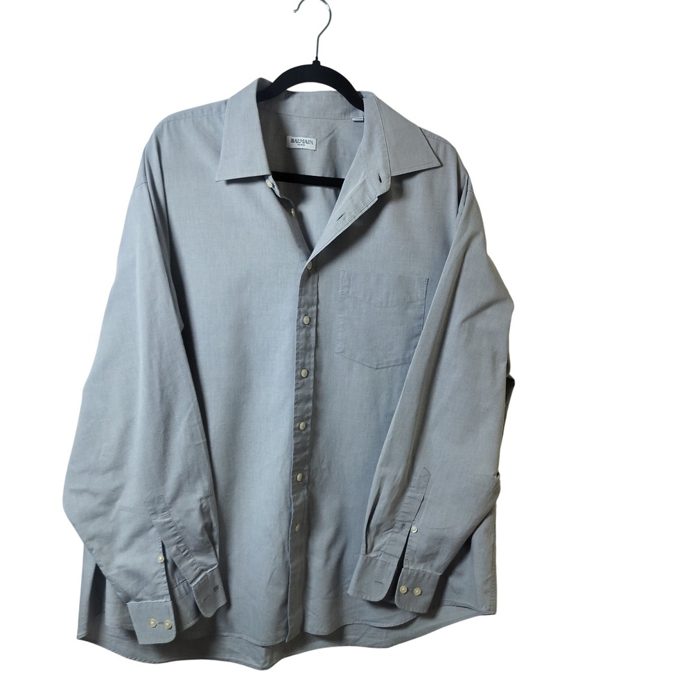 Balmain Paris Mens Grey Cotton Blend Long Sleeve Button Down Shirt Size 18/46
